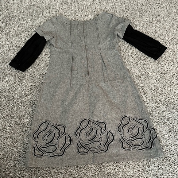 PHOEBE COUTURE Size 4 XS S Gray Wool Blend Shift Dress Flowers - Picture 7 of 13